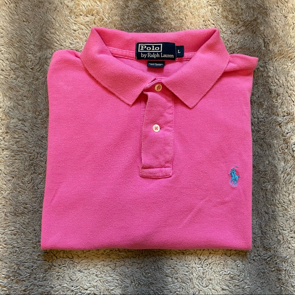 🐎 Polo By Ralph Lauren Polo Shirt Mens Large Pink Blue Horse - Picture 2 of 6